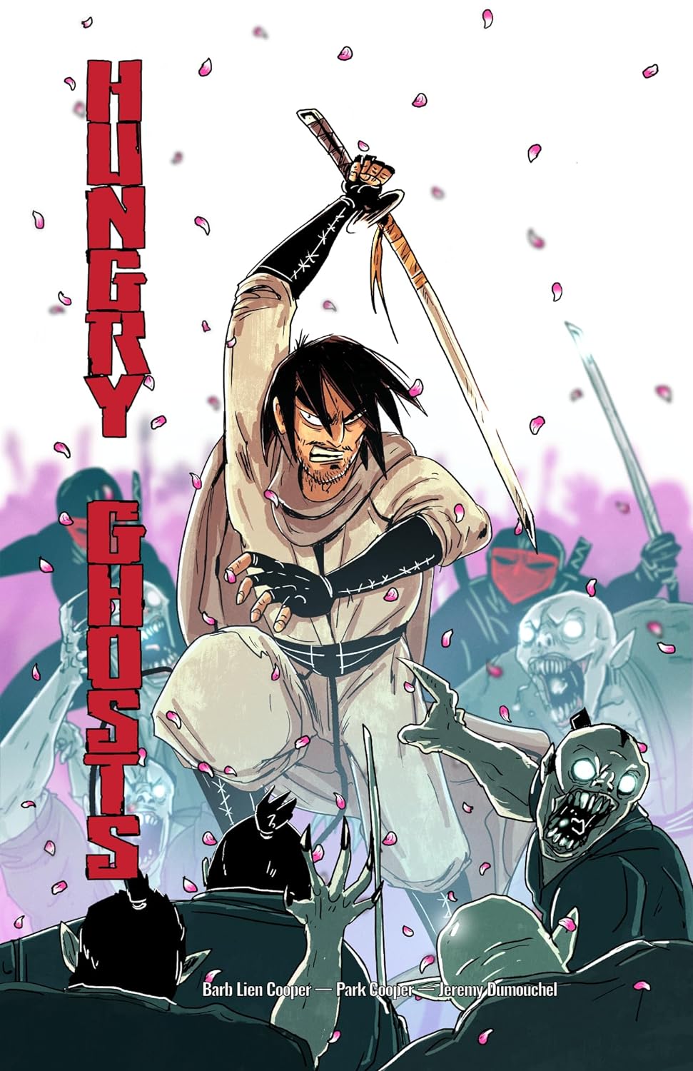 The cover the Hungry Ghosts graphic novel: a samurai fighting the undead